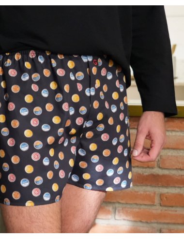 Bóxer de tela estampado dibujo chapas en negro hombre Giulio | Calzoncillos cómodos | Calidad asegurada | Bóxer Sirac