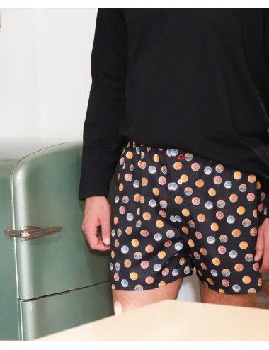 Bóxer de tela estampado dibujo chapas en negro hombre Giulio | Calzoncillos cómodos | Calidad asegurada | Bóxer Sirac