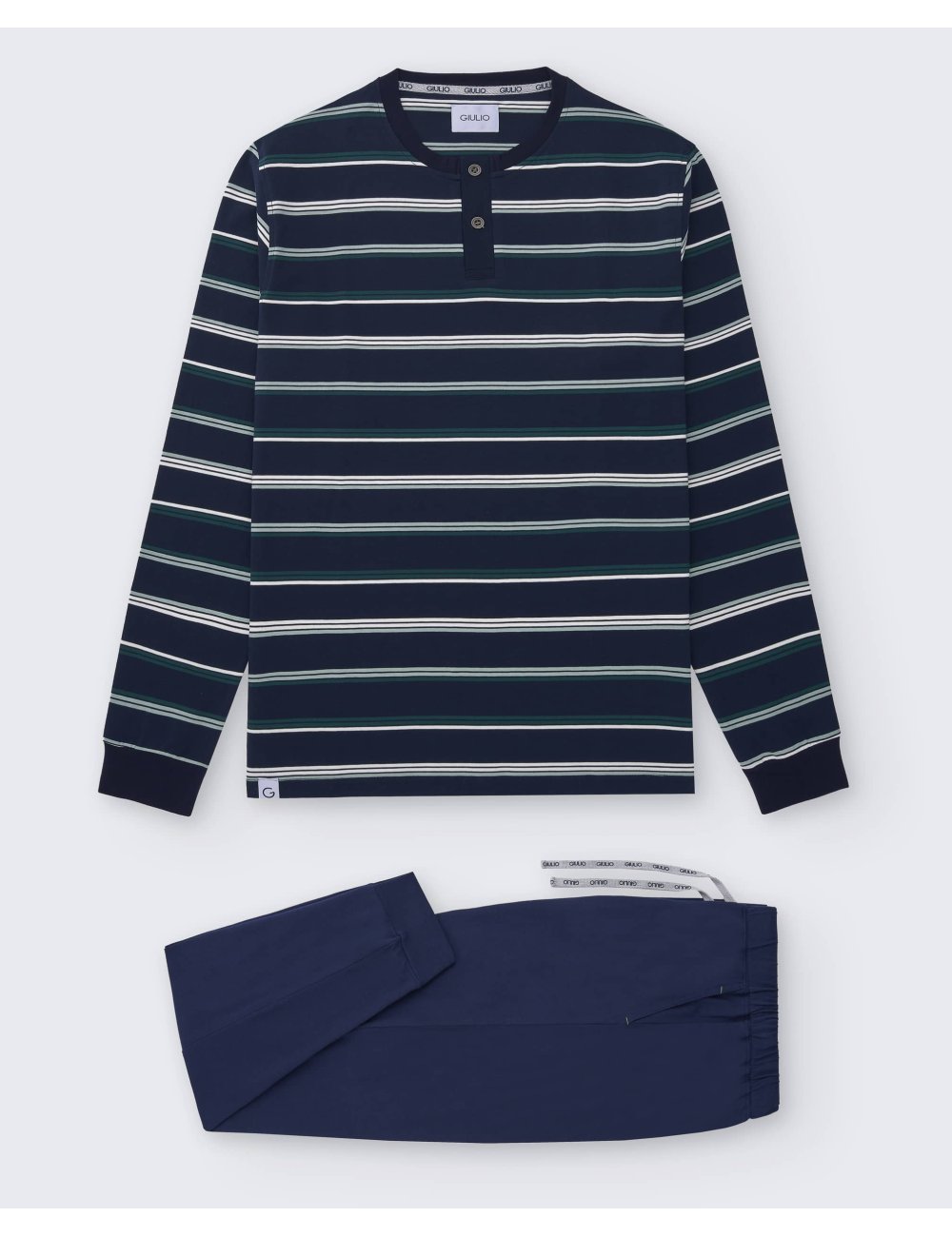 Pijama largo de punto hombre con camiseta rayas oscuras y pantalón básico con puño en azul - Pijama de punto Duku Pijama largo de punto hombre con camiseta rayas oscuras y pantalón básico con puño en azul - Pijama de punto Duku