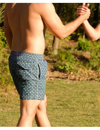 Men’s Connor Swim Shorts |  Blue Geometric Print & Quick-Dry - GIULIO