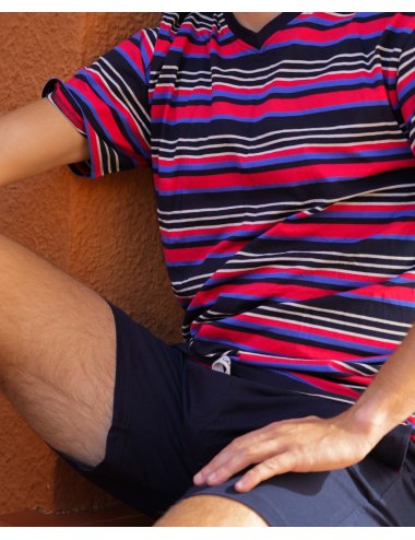 Pijama Corto Hombre de Punto con Rayas Giulio | Confort y frescura | Pijama Riley