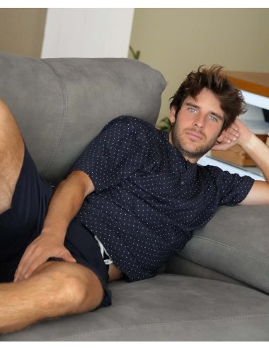 Men's Short Knit Pajama with Polka Dots in Navy Blue Giulio | Simplicity and Comfort | Savoy Pajama