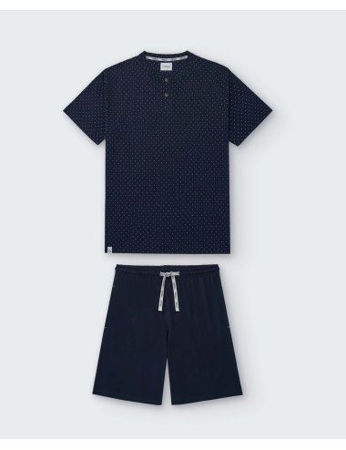 Men's Short Knit Pajama with Polka Dots in Navy Blue Giulio | Simplicity and Comfort | Savoy Pajama