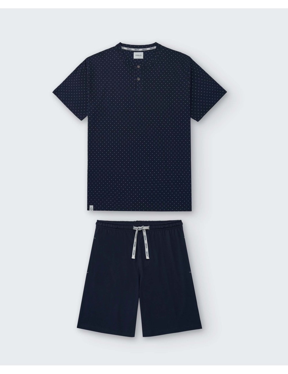 Men's Short Knit Pajama with Polka Dots in Navy Blue Giulio | Simplicity and Comfort | Savoy Pajama Men's Short Knit Pajama with Polka Dots in Navy Blue Giulio | Simplicity and Comfort | Savoy Pajama