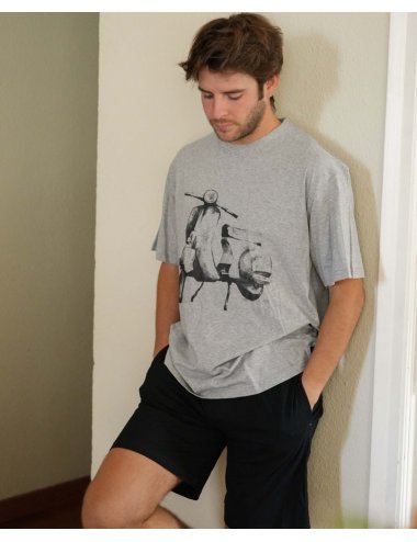 Pijama Corto de Punto para hombre con dibujo Moto en Gris y Negro Giulio | Modernidad y comodidad | Pijama Scooter