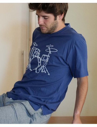 Pijama Corto de Punto para hombre con dibujo Batería en Azul Marino y Gris Giulio | Modernidad y comodidad | Pijama Drum