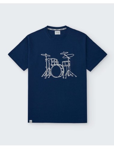 Pijama Corto de Punto para hombre con dibujo Batería en Azul Marino y Gris Giulio | Modernidad y comodidad | Pijama Drum