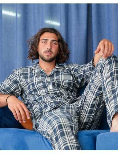 Pijama hombre largo Dean de algodón 100% cuadros | Giulio