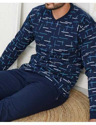 Pijama largo de punto estampado para hombre. Modelo Toler | Giulio