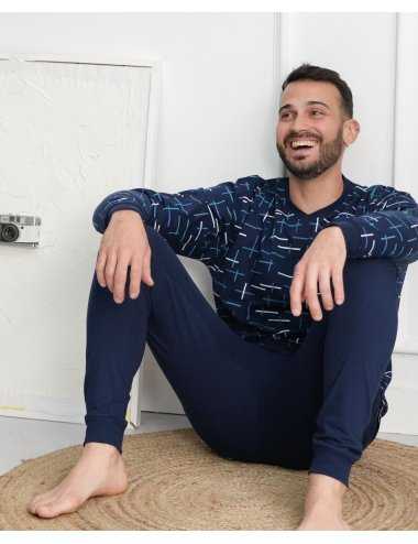 Pijama largo de punto estampado para hombre. Modelo Toler | Giulio