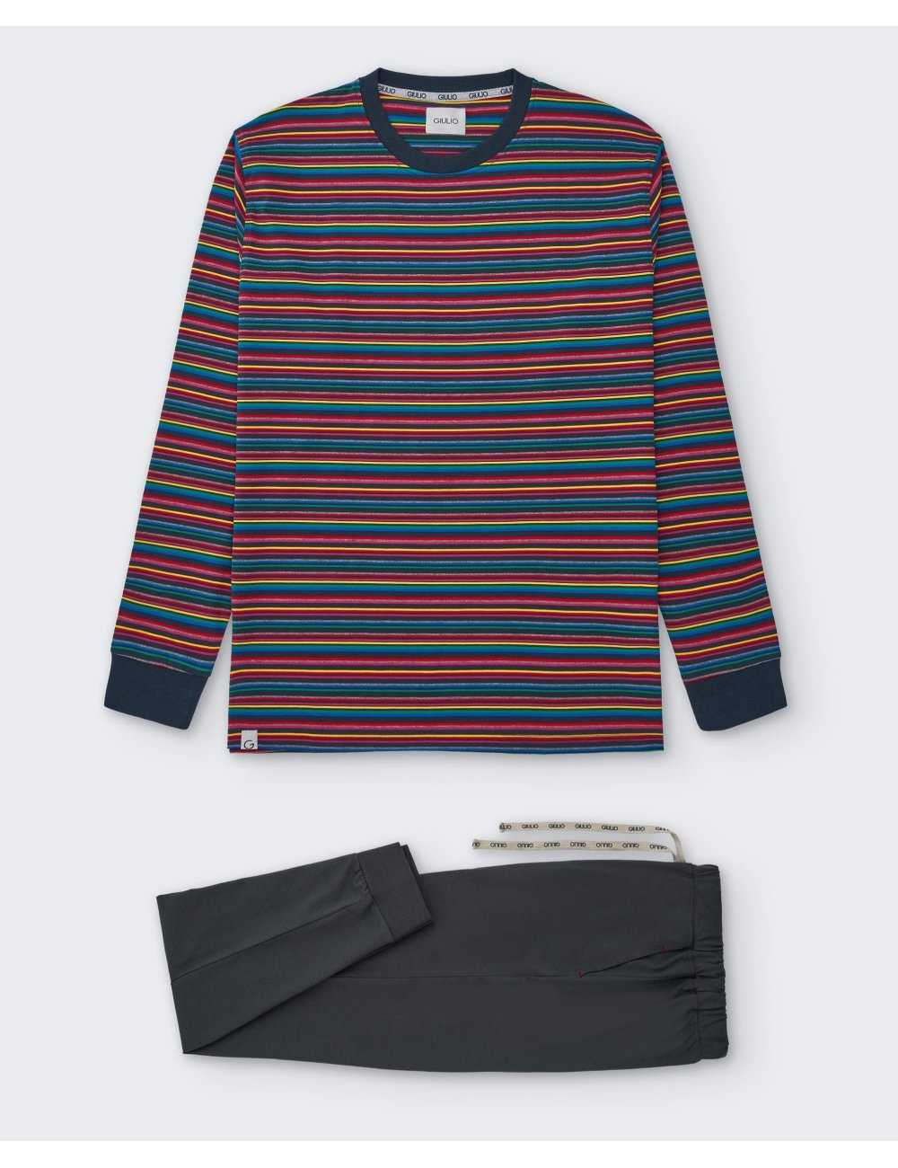 Pijama largo de punto estampado para hombre. Rayas multicolor | Giulio Pijama largo de punto estampado para hombre. Rayas multicolor | Giulio