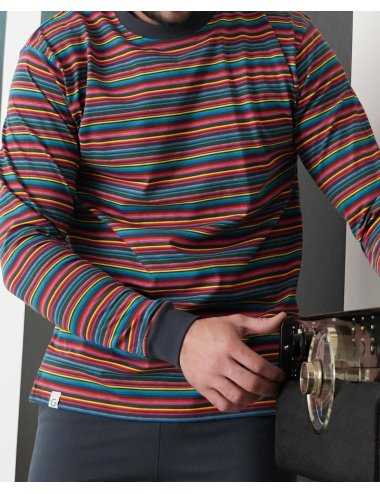 Pijama largo de punto estampado para hombre. Rayas multicolor | Giulio