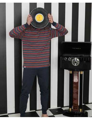 Men’s Long Cotton Pajamas Valent –Multicolor striped | Giulio