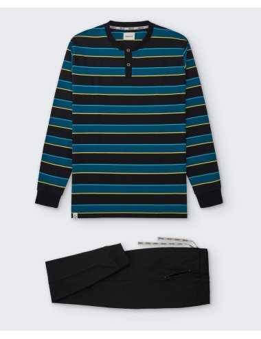 Pijama largo de punto de rayas para hombre en100% algodon. Modelo Derby | Giulio