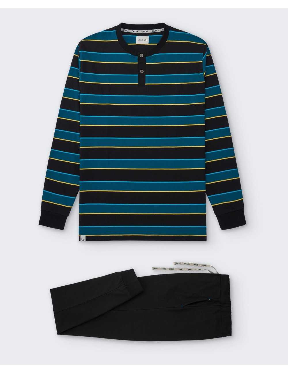 Pijama largo de punto de rayas para hombre en100% algodon. Modelo Derby | Giulio Pijama largo de punto de rayas para hombre en100% algodon. Modelo Derby | Giulio