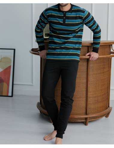 Pijama largo de punto de rayas para hombre en100% algodon. Modelo Derby | Giulio