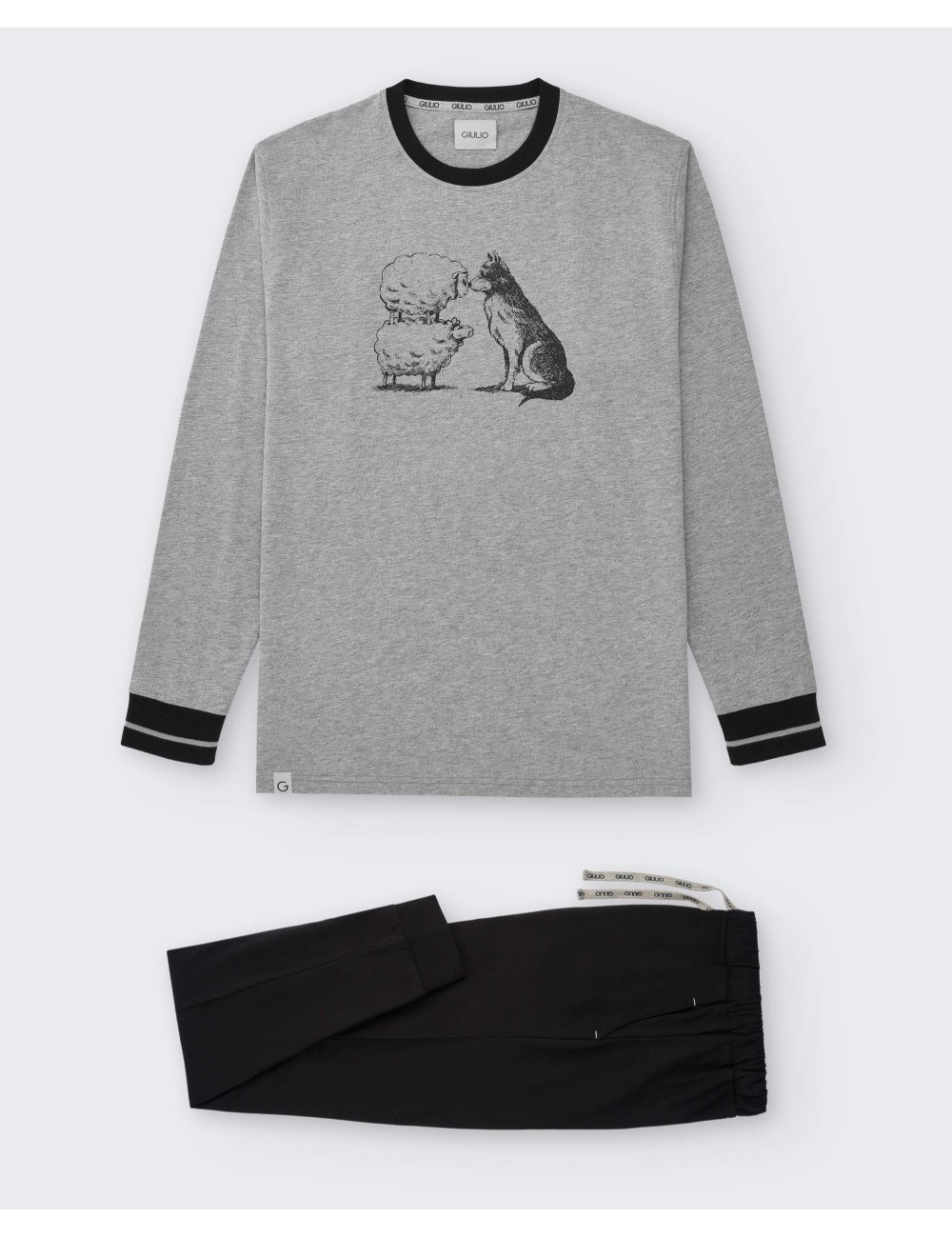 Pijama largo de punto estampado para hombre en 100% Algodón. Modelo Wolf | Giulio