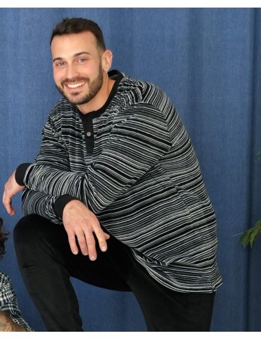 Men's elegant velvet stripped long pajamas in black tones - Giulio pajamas set Andy
