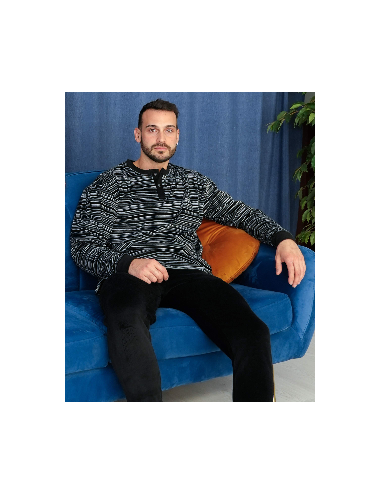 Men's elegant velvet stripped long pajamas in black tones - Giulio pajamas set Andy