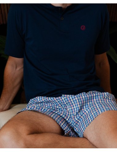 Men’s Blues check pattern Boxer 100% Cotton | Giulio
