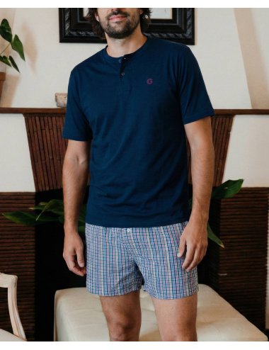 Men’s Blues check pattern Boxer 100% Cotton | Giulio