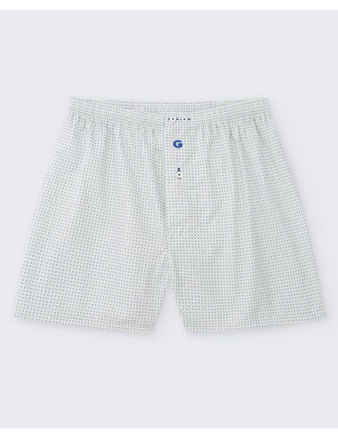 Men’s 100% Cotton Woven Boxer – Green & Blue Geometric Print| Giulio