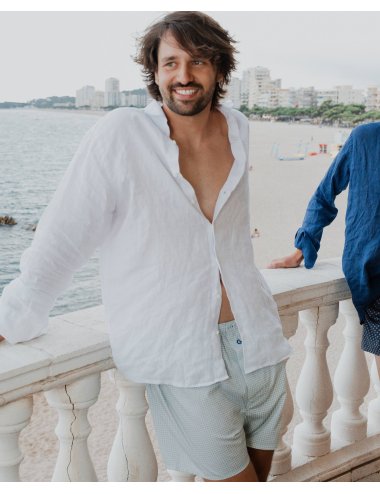 Men’s 100% Cotton Woven Boxer – Green & Blue Geometric Print| Giulio