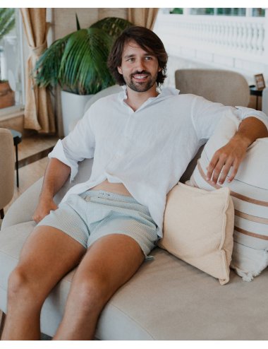 Men’s 100% Cotton Woven Boxer – Green & Blue Geometric Print| Giulio