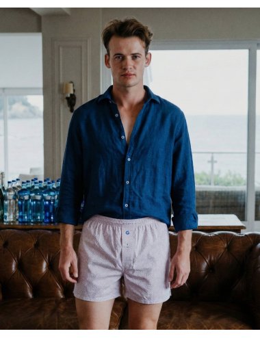 Men’s Pop 100% Cotton Woven Boxer - Red and Blue Micro Print | Giulio