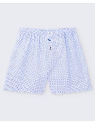 Men’s Swing 100% Cotton Woven Boxer - Light Blue Micro Print | Giulio
