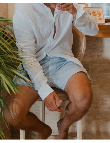 Men’s Swing 100% Cotton Woven Boxer - Light Blue Micro Print | Giulio