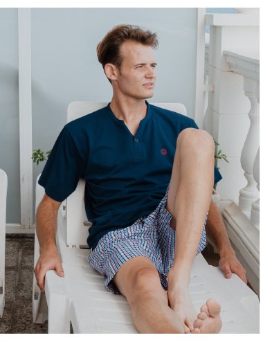 Pantalón corto de pijama de hombre de cuadros multicolor Blues | Giulio