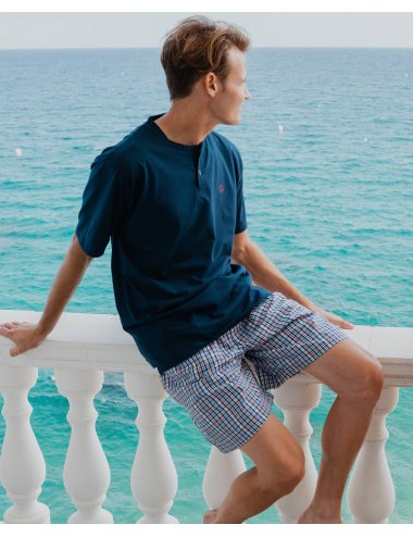 Pantalón corto de pijama de hombre de cuadros multicolor Blues | Giulio