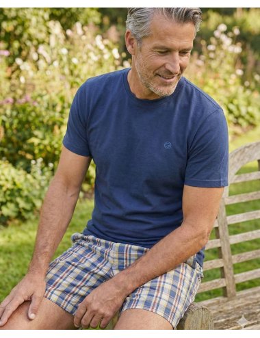 Pijama Corto Hombre con Camiseta Azul y Pantalón de Cuadros Blues | Giulio