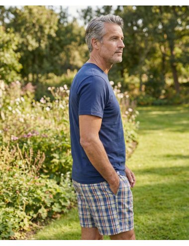 Men’s Short Pajama Set with Blue T-Shirt and Check Shorts | Giulio