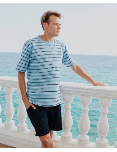 Men’s Short Striped Pajama Set | Knit Summer Sleepwear | Giulio