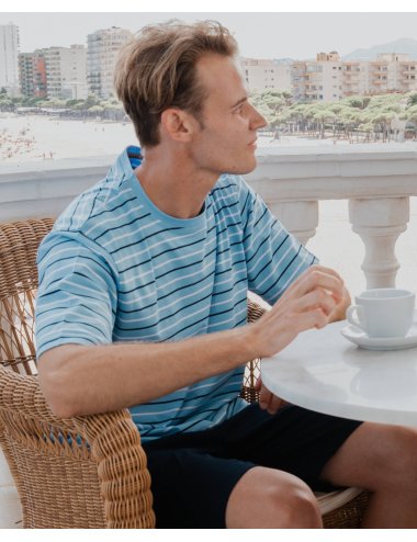 Men’s Short Striped Pajama Set | Knit Summer Sleepwear | Giulio