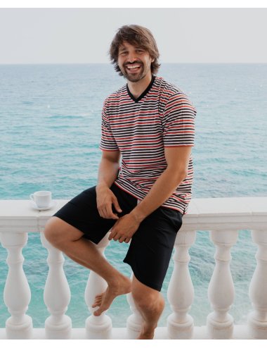 Men’s Short Striped Pajama Set | Knit Summer Sleepwear | Giulio