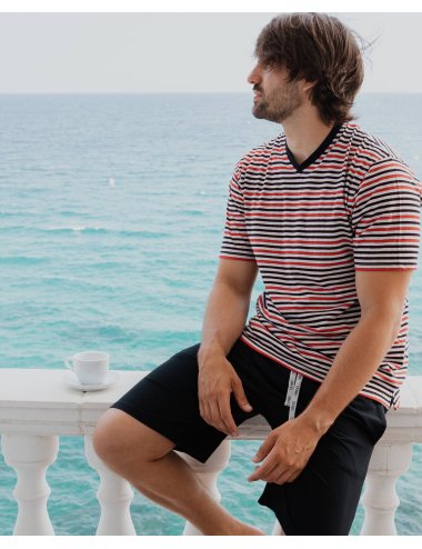 Men’s Short Striped Pajama Set | Knit Summer Sleepwear | Giulio