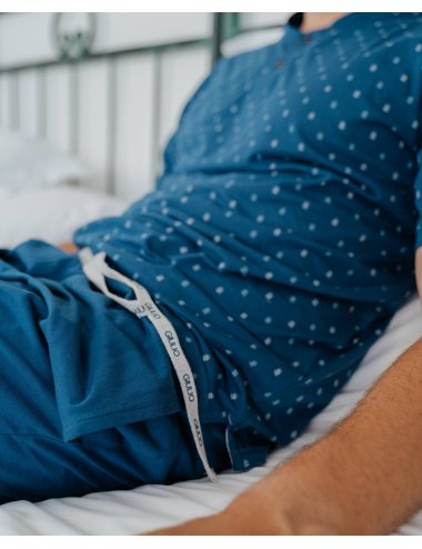 Pijama Corto de punto Hombre con Estampado Geométrico Azul Country|  Giulio