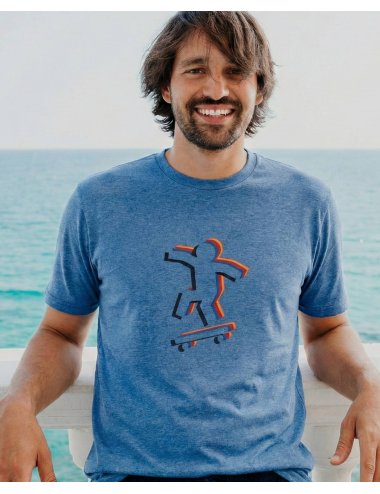 Pijama Corto de punto Hombre con Estampado Skater Azul |  Giulio