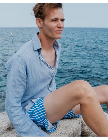 Triton Men’s Polyester Swimsuit with Stripes and Side Pockets | Giulio