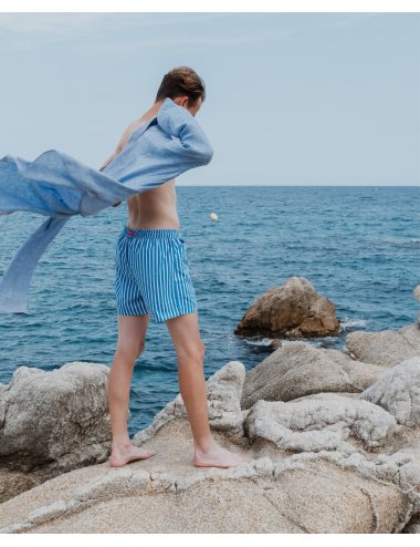 Triton Men’s Polyester Swimsuit with Stripes and Side Pockets | Giulio