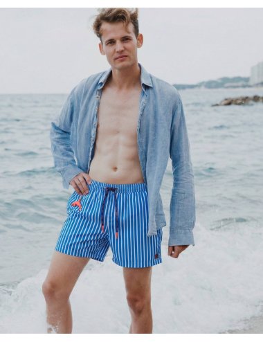 Triton Men’s Polyester Swimsuit with Stripes and Side Pockets | Giulio