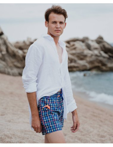 Heavy Men’s Polyester Swimsuit with multicolor check pattern | Giulio