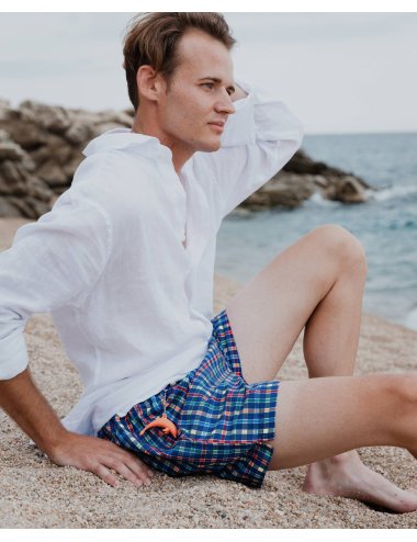 Heavy Men’s Polyester Swimsuit with multicolor check pattern | Giulio