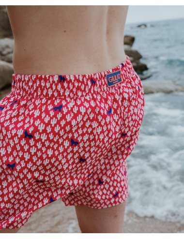 Trap Men’s Polyester Swimsuit with Cactus Print | Color Pink | Giulio
