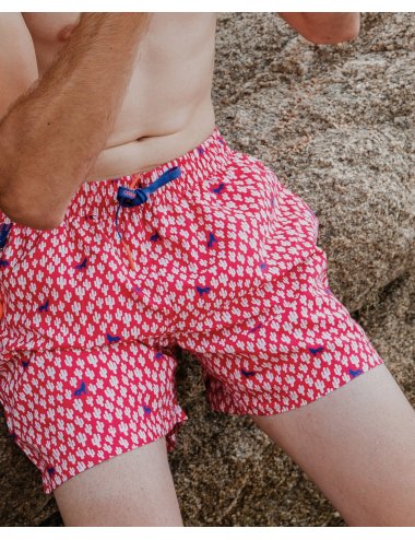 Trap Men’s Polyester Swimsuit with Cactus Print | Color Pink | Giulio