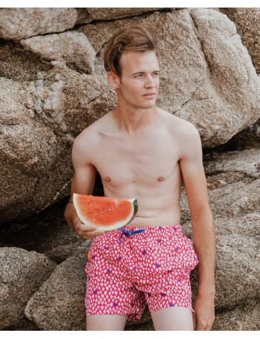 Trap Men’s Polyester Swimsuit with Cactus Print | Color Pink | Giulio