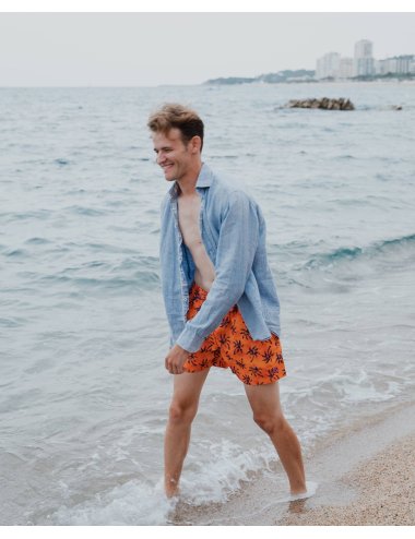 Bañador Hombre Poliéster Naranja con Estampado de Palmeras Salsa| Giulio